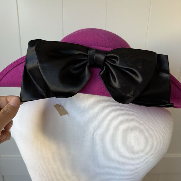 NEW VTG Fedora Wide Brim Hat Wool Lace Satin Bow Fuschia Pink Whimsigoth Wedding - Picture 16 of 16